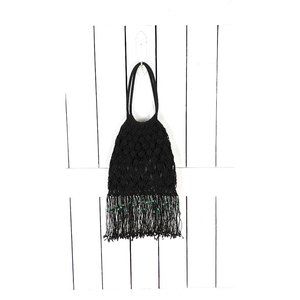 Vintage Rampage black beaded tassel fringe macramé slouchy handbag purse